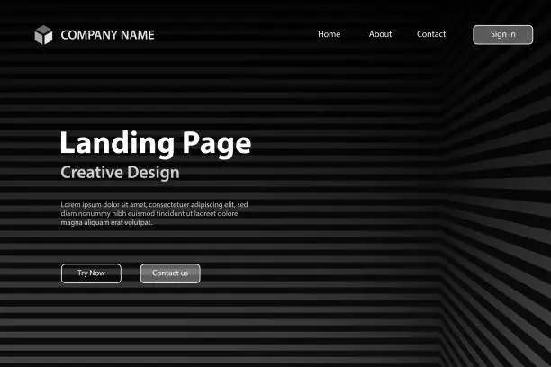 Vector illustration of Landing page Template - Abstract striped background - Trendy Black gradient