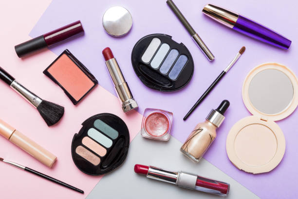 istock Professional makeup tools. Top view. Flat lay. Beauty, decorative cosmetics. Makeup brushes set and color eyeshadow palette on table background. Minimalistic style 1753776300