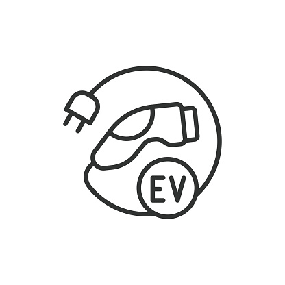 EV connector. Charger connector line icon, Electric car charging plug sign. Editable stroke. Vector illustration