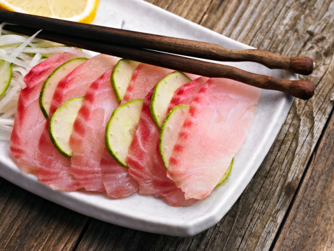 Close up of Fresh Sashimi made of Ticapia.