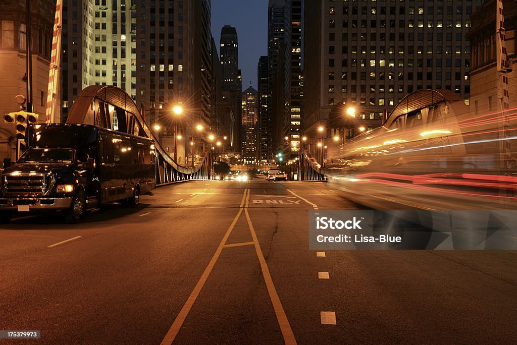 Traffic in the Night,Chicago Downtown. Traffic,LaSalle street,Chicago,Illinois. Night Stock Photo