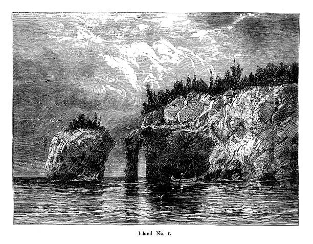 istock Island in Lake Superior, USA | Historic American Illustrations 175380236