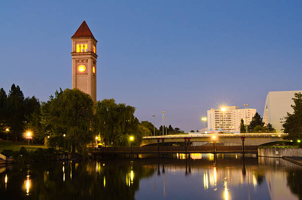 istock Clock tower during nighttime at Riverfront Park in Spokane, WA 175380730
