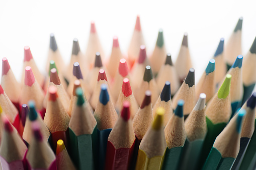 Pencils multicolored sharpened, set, isolated on white background