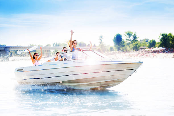 istock Group of young adults on a speedboat 175380960