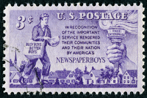 Cancelled Stamp From The United States Commemorating Newspaper Boys.