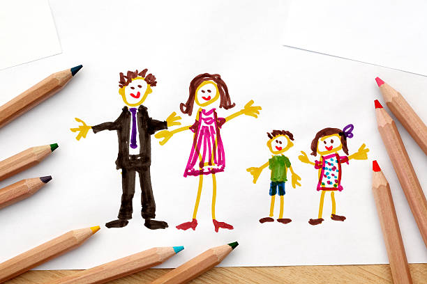 desenho de criança - drawing child childs drawing family imagens e fotografias de stock