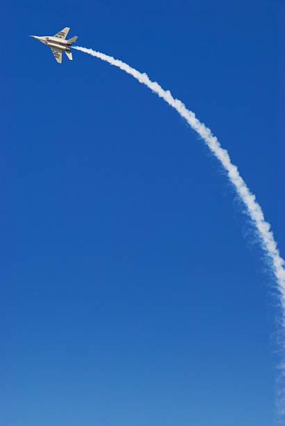 Jet Fighter Fighter plane against clear blue sky (airshow performance). supersonic airplane stock pictures, royalty-free photos & images