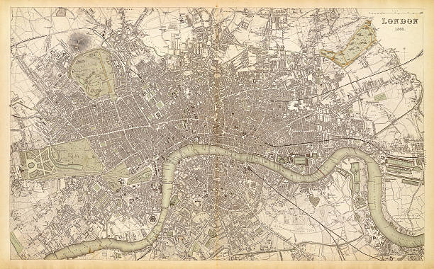 런던 1843 지도 - london england old fashioned england old stock illustrations