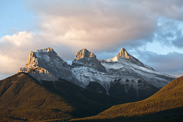 Three Sisters Mountains in Canmore stock photo