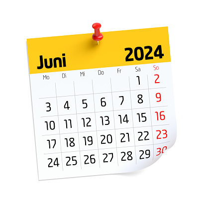 June Calendar 2024 in German Language. Isolated on White Background. 3D Illustration