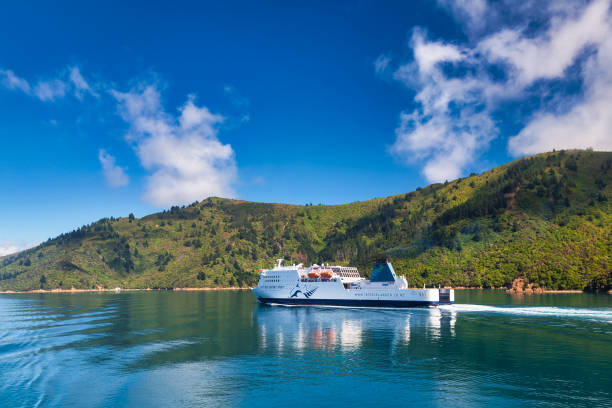 MV Kaitaki Interislander ferry crossing Cook Strait in New Zealand stock photo