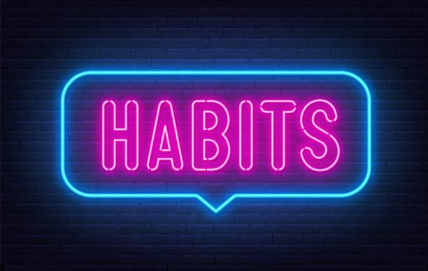 istock Habits neon neon sign in the speech bubble on brick wall background. 1753842785
