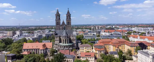 panorama of the old town in Magdeburg with cathedral