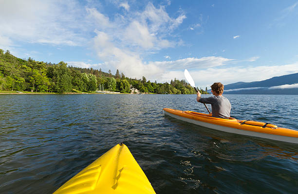 Kayaks on Okanagan Lake stock photo