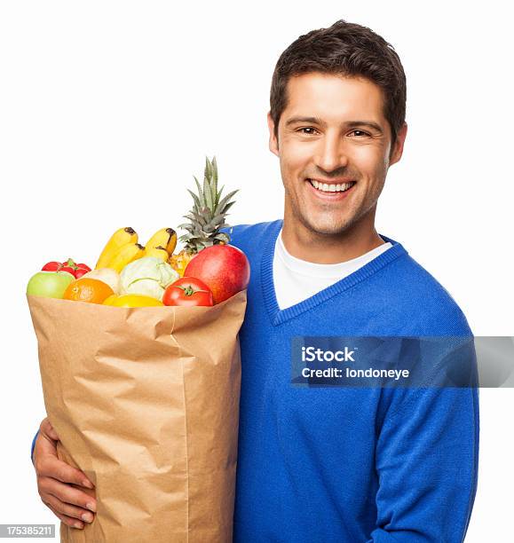 Hombre Bolsa Grande De Transporte De Comestibles Aislado Foto de stock y más banco de imágenes de Hombres