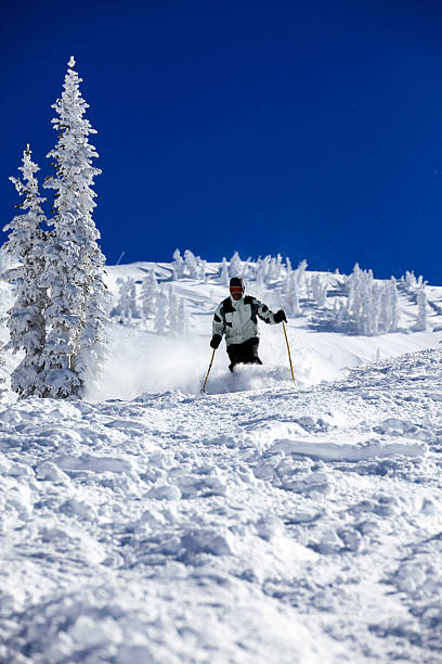 istock Man Skier in Action in Powder Snow With Clear Sky 175385743