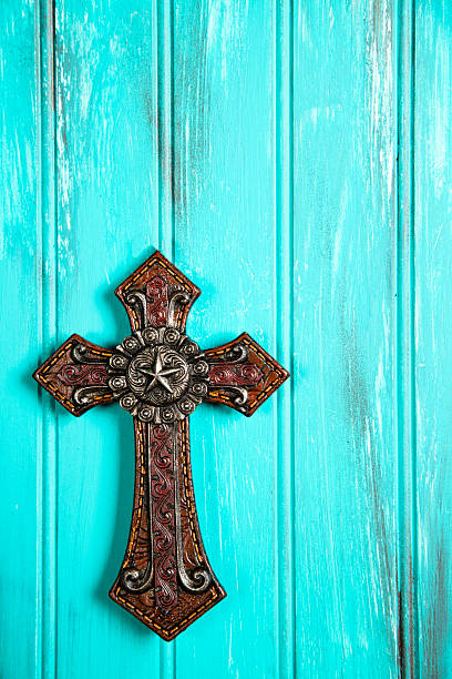 istock Cross with star center on blue background 175386568