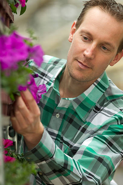 istock Young man is working in a greenhouse. 175386852