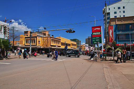 Arusha, Tanzania - 03 Jan 2017: The the stop light on the street in Arusha city, Tanzania