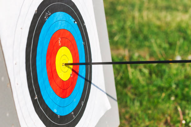 istock Archery target with arrow in bullseye 1753874899