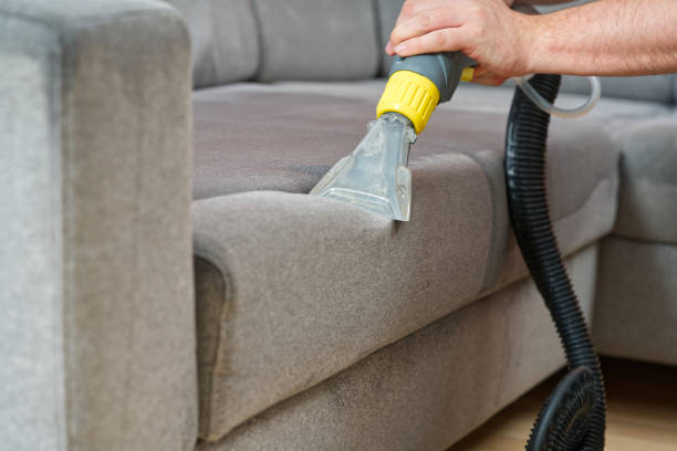 istock Sofa chemical cleaning with professionally extraction method. Wet textile sofa cleaning 1753875074