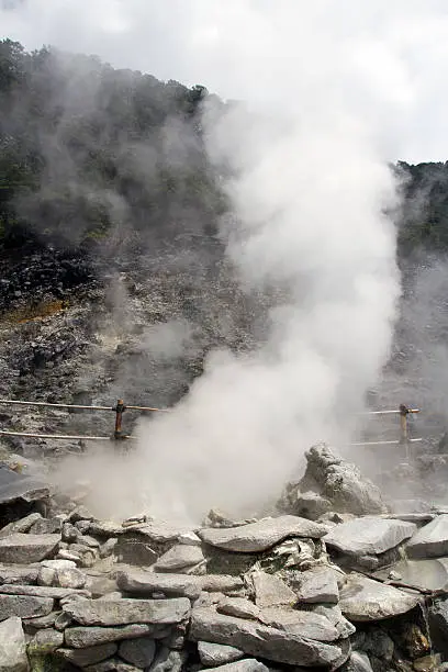 "Tangkuban Perahu is a dormant volcano 30 km north of the city of Bandung, the provincial capital of West Java, Indonesia."