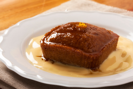 Malva pudding. South African dessert. Spongy cake with a caramelized butter sauce.