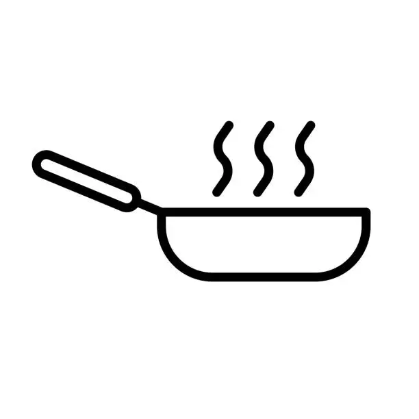 Vector illustration of Simple frying pan icon during cooking. Vector.