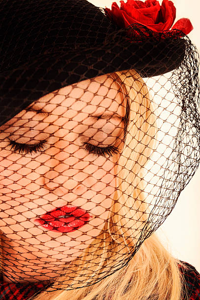 istock Retro Glamour Woman In Black Hat With Netting 175389453
