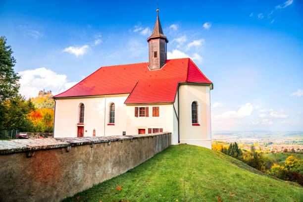 Wallfahrtskirche Mariazell, Germany. Beautiful autumn colored landscape, Burg Hohenzollern, Swabian Alps - Baden-Wurttemberg.