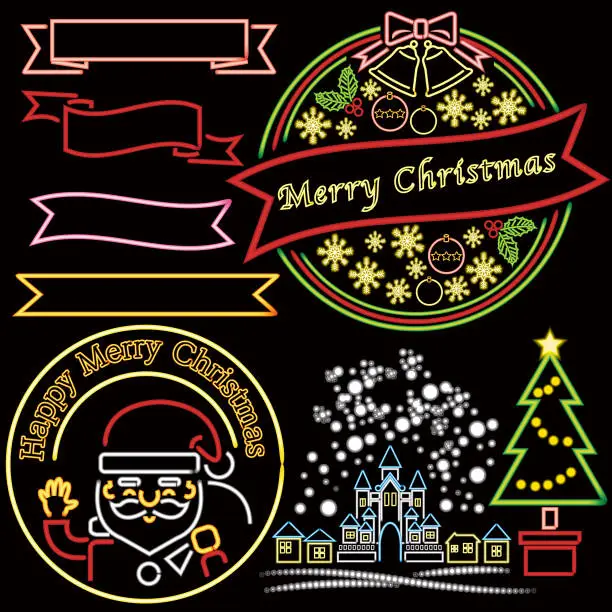 Vector illustration of Neon tube type.
Christmas stickers on black background
ribbon frame
Illustration set.