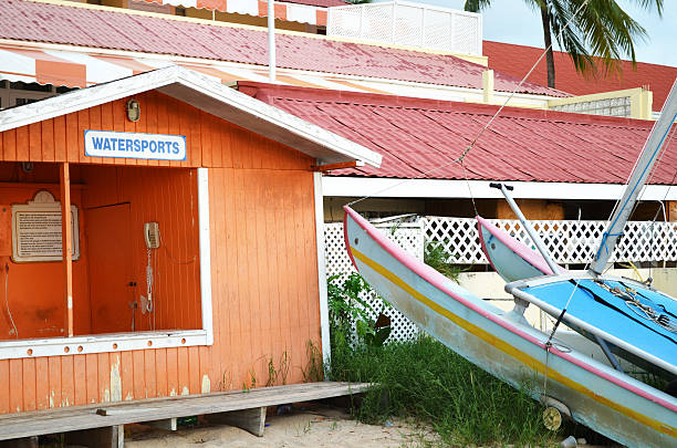 istock bright coloured beach hut for watersports 175390754