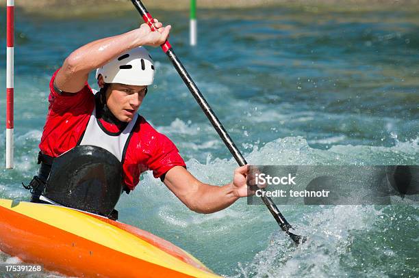 Kayaker At The Red Gate Stock Photo - Download Image Now - Kayak, Sports Race, Competition