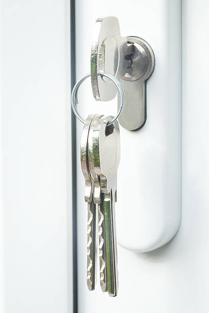 istock White upvc Double glazed door with keys in the lock 175391325