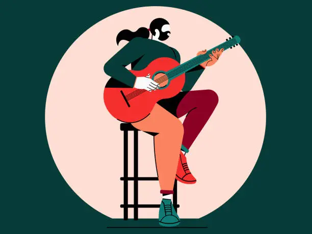 Vector illustration of Portrait of man playing acoustic guitar