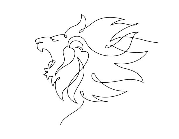bildbanksillustrationer, clip art samt tecknat material och ikoner med lion roaring portrait side face, continuous line art drawing style, design template linear minimal style. vector design illustration. - lejon