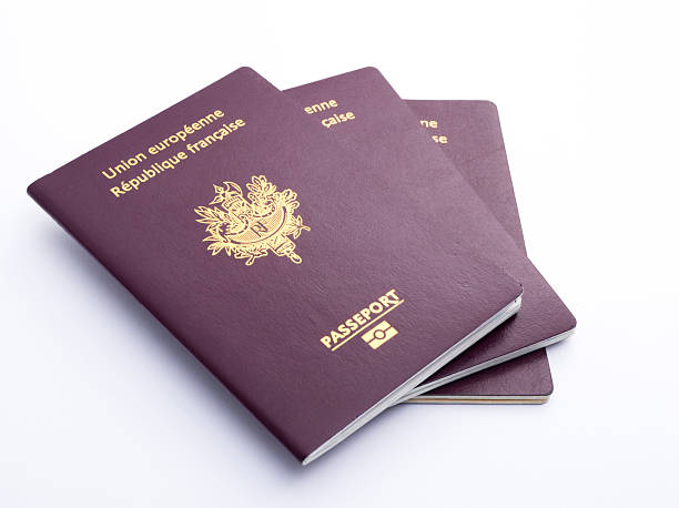 Triple French Passport stock photo