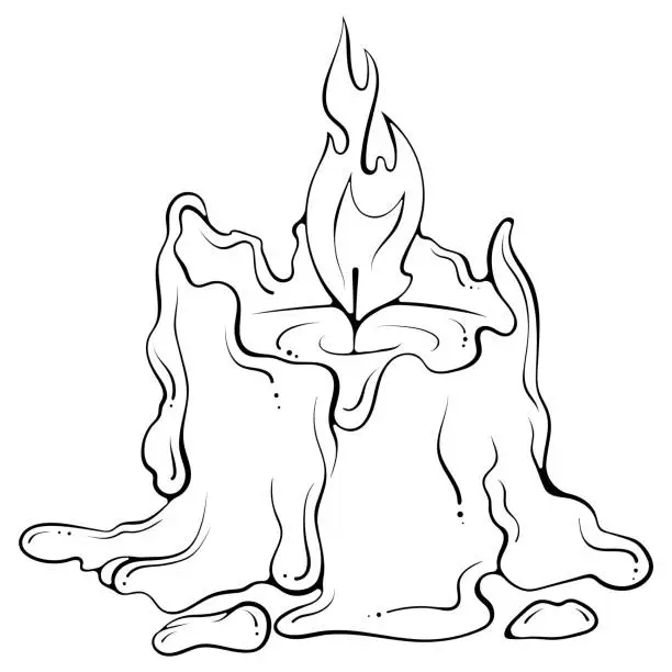 Vector illustration of Burning melted candle line art
