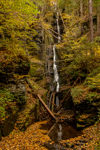 Silver Thread Falls cascade down the mountain in Dingmans Ferry Pennsylvania