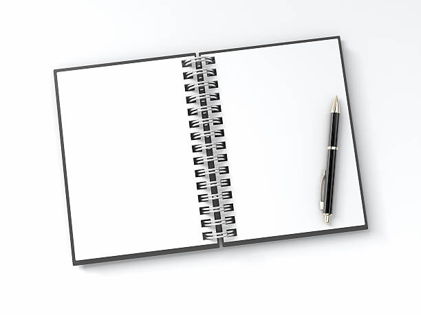 vuoto blocco note con penna - pen writing instrument pencil gold foto e immagini stock