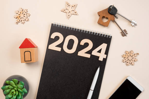 istock New Year Aims 2024. To Do List. Empty Notebook at the Desk with Decorative House Model. Top view. Creating Plan, Resolution. New Life, Start Up, Beginning. Business ideas. Goals, action, checklist 1753942399