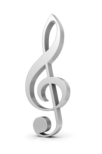 silver treble clef isolated in white background