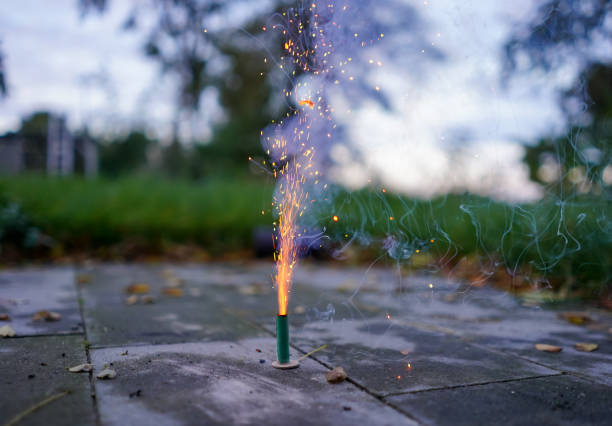 istock Little green fountain fireworks. Firecrackers shooting. 1753946320
