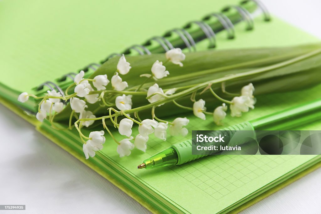 Notizbuch mit Stift und Blume Lilien auf das Tal - Lizenzfrei Bildung Stock-Foto