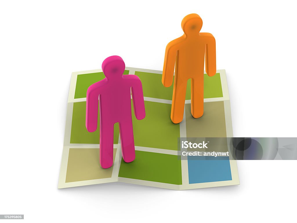3D figures on map with clipping path Two figurines standing on a map isolated on white background. (With clipping path) Business Stock Photo
