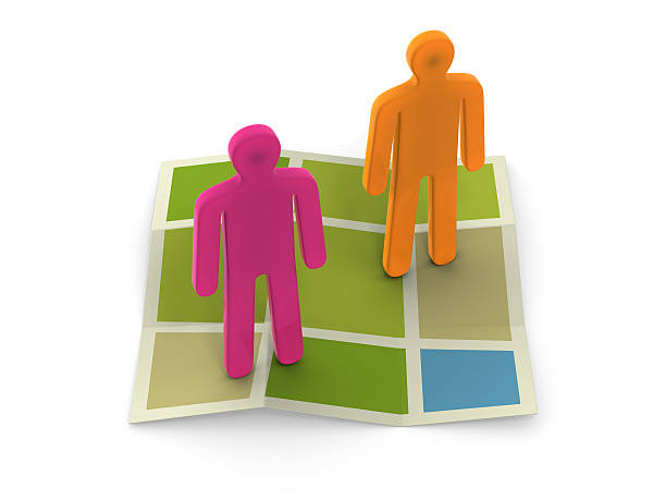 3D figures on map with clipping path stock photo