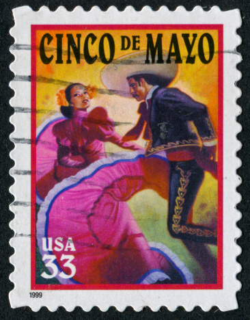 Cancelled Stamp From The United States Commemorating Cinco De Mayo