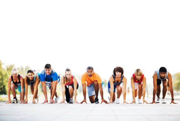 Starting line Sign At Running Track background.