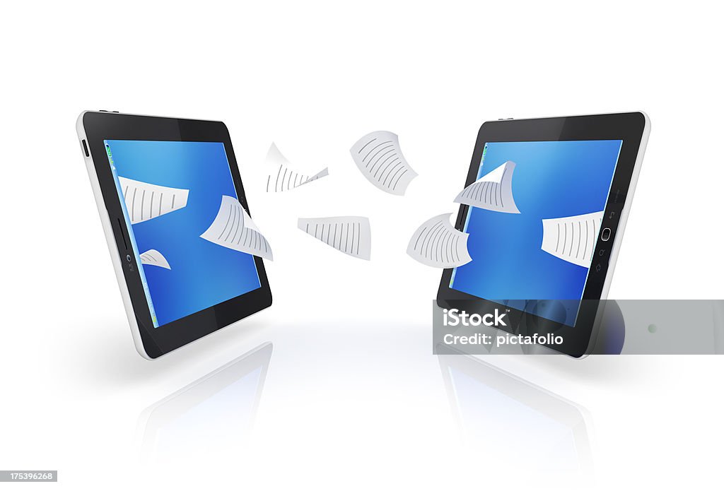 tablet transfer files and sharing the file sharing concept between two tablet PCs or mobile devices.. Concepts Stock Photo